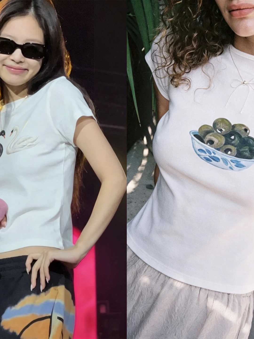 

Casual round Neck Short Sleeve Slim Fit T-Shirt Women's Printed Bowl-shaped Olive Swan Spring Summer Fashion Ladies' Tee