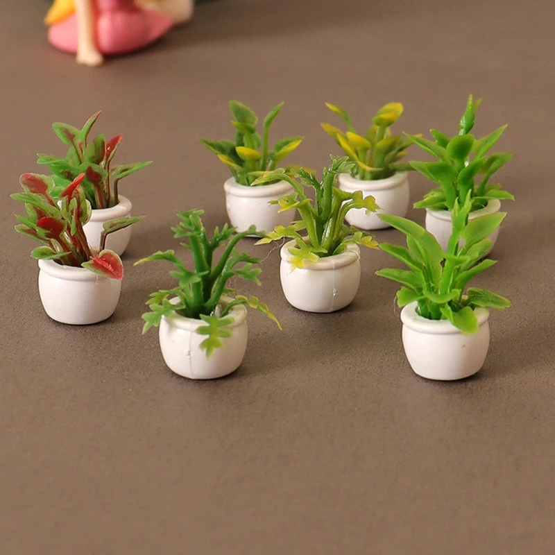 4 Uds. 1:12 casa de muñecas en miniatura hoja verde plantas en macetas maceta bonsái modelo decoración de jardín juguete accesorios para casa de muñecas