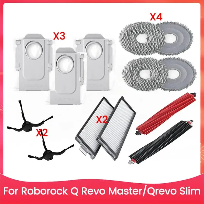 B62B-13PCS Brush Filter Dust Bag And Mop Cloth Kit For Roborock Qrevo Master Qrevo Slim Vacuum Cleaner Replacement Parts
