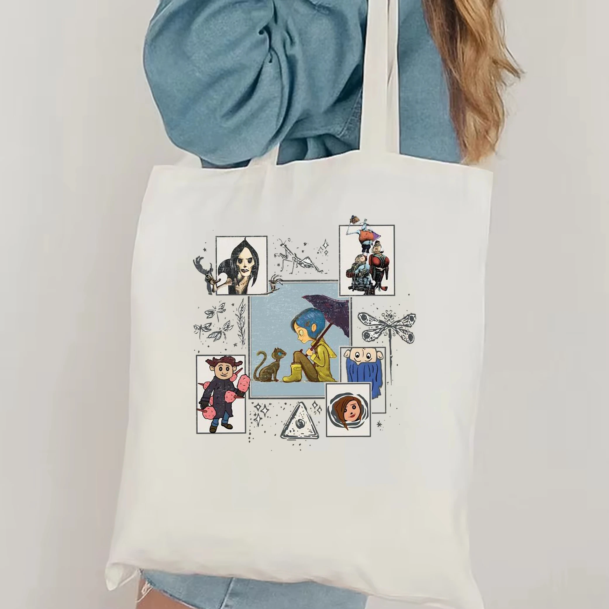 Borsa a tracolla per Film Coraline borsa in tela di Halloween borsa a tracolla per Film Horror borsa a tracolla per Film Fantasy borsa a tracolla