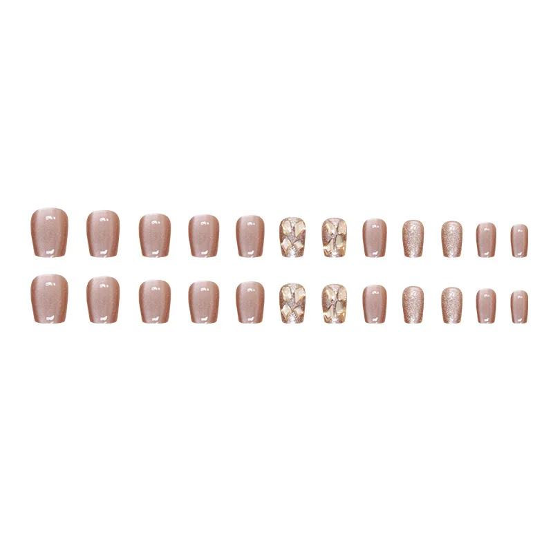 24 PCs Short French Minimalist Cat-eye Nails with 1 Jelly and 1 Nail File