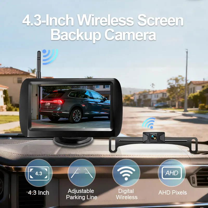 

Wireless Backup Camera 4.3" LCD Monitor License Plate Rear View Reverse Parking Waterproof Night Vision for 12V Car Truck RV SUV