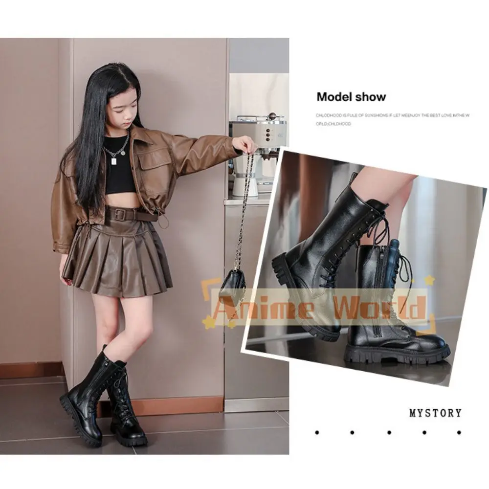 Kids Girls Kpop Demon Hunters Rumi Zoey Mira Cosplay Boots Shoes Child Leather Shoes Roleplay Halloween Carnival Costume Props