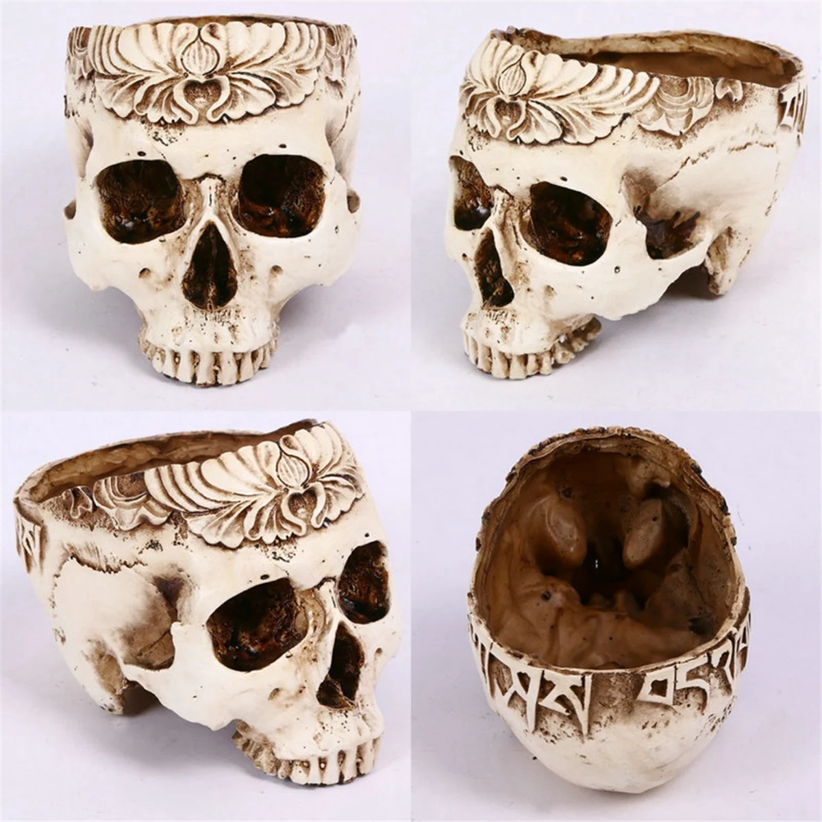 Resin Skull Planter Flower Succulents Pot Carved Skeleton Flowerpot Sugar Cactus Planter Pots Holder Candy Bowl image 6