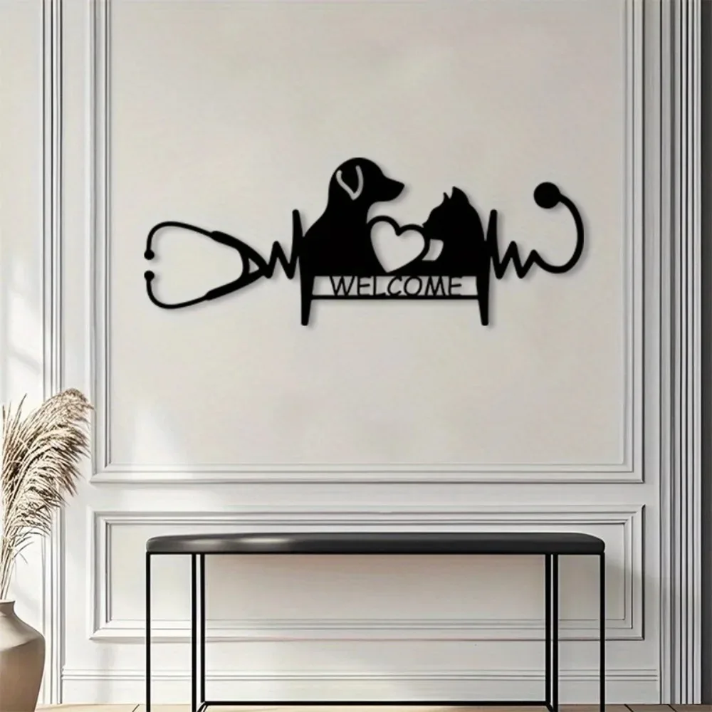 CIFBUY Iron Wall Art Dog Heartbeat Sign Rustproof Metal Decor For Clinic Office Home Pet Lovers Hanging Plaque