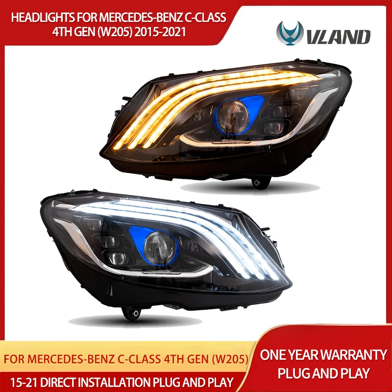 

15-21 C-Class 4th Gen (W205) Vland LED Matrix Headlight Black, High-Performance Upgrade