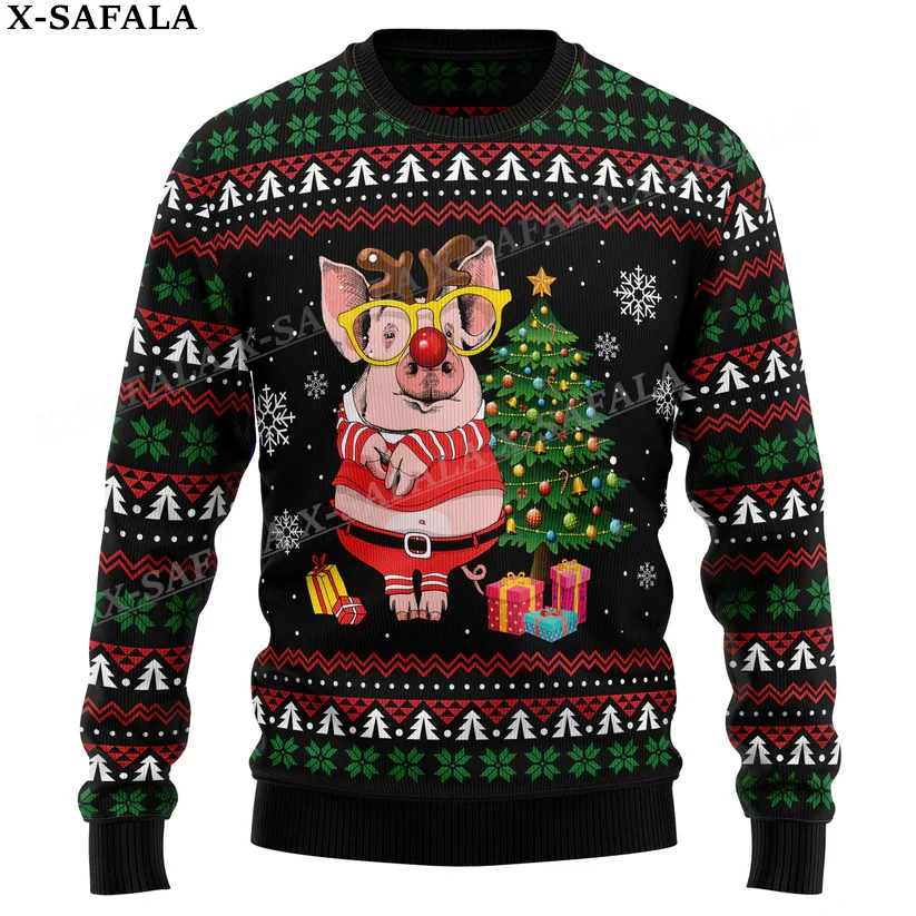 

Funny Cute Pig Christmas Knit Sweaters Funny Halloween Christmas Gift Jumpers Tops Couple Party Unisex Casual-2