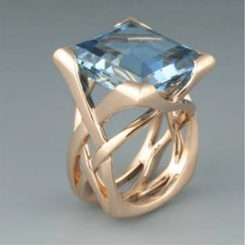 ORZTOON-anillos de piedra con incrustaciones para mujer, joyería creativa de Color dorado, cuadrado, azul, para fiesta de cumpleaños, 2024