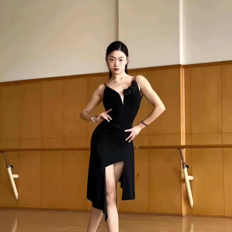 

customized Latin dance dress competition wear high-end camisole backless top hollowed out irregular half skirt practice clothes
