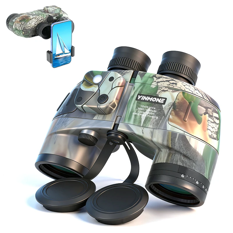 

10X50 Marine Binocular with Rangefinder&Compass Phone Adapter Strap BAK4 Prism Military IPX7 Waterproof Binoculars For Boating