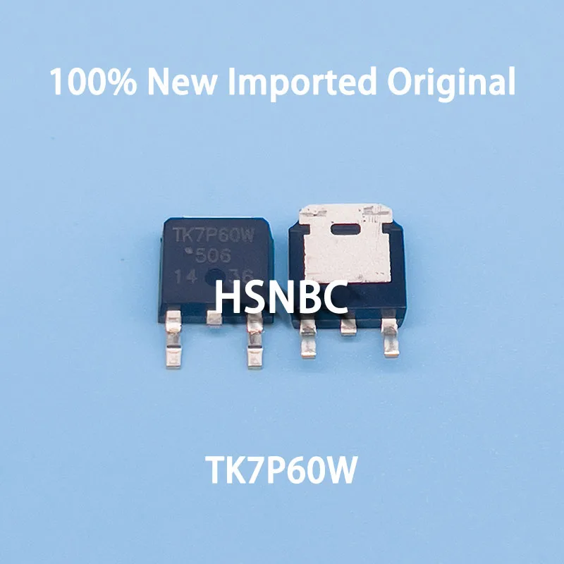 Transistor do poder do N-canal do silicone do MOSFET, TK7P60W5, TK7P60, 7P60W, TO-252, 600V, 7A, 100% novo importado, original, 10 PCes pelo lote