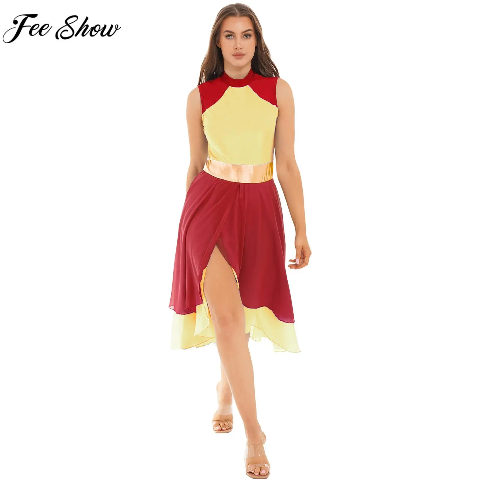 Women Lyrical Dance Dress Ballet Gymnastics Ballroom Dancing Church Choir Stage Performance Dancewear Sleeveless Leotard Dresses