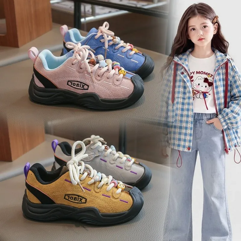 2026 Season New Boys and Girls Soft-soled Casual Shoes - Anti-slip Lacing Hiking Shoes - Two-color Patchwork Style Sports Shoes