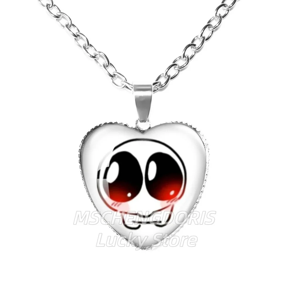 TBH Autism Creature Yippee Glass Heart-Shape Pendant Chain Necklace Funny Meme Yippee Charm Jewelry Fans Souvenir Gift