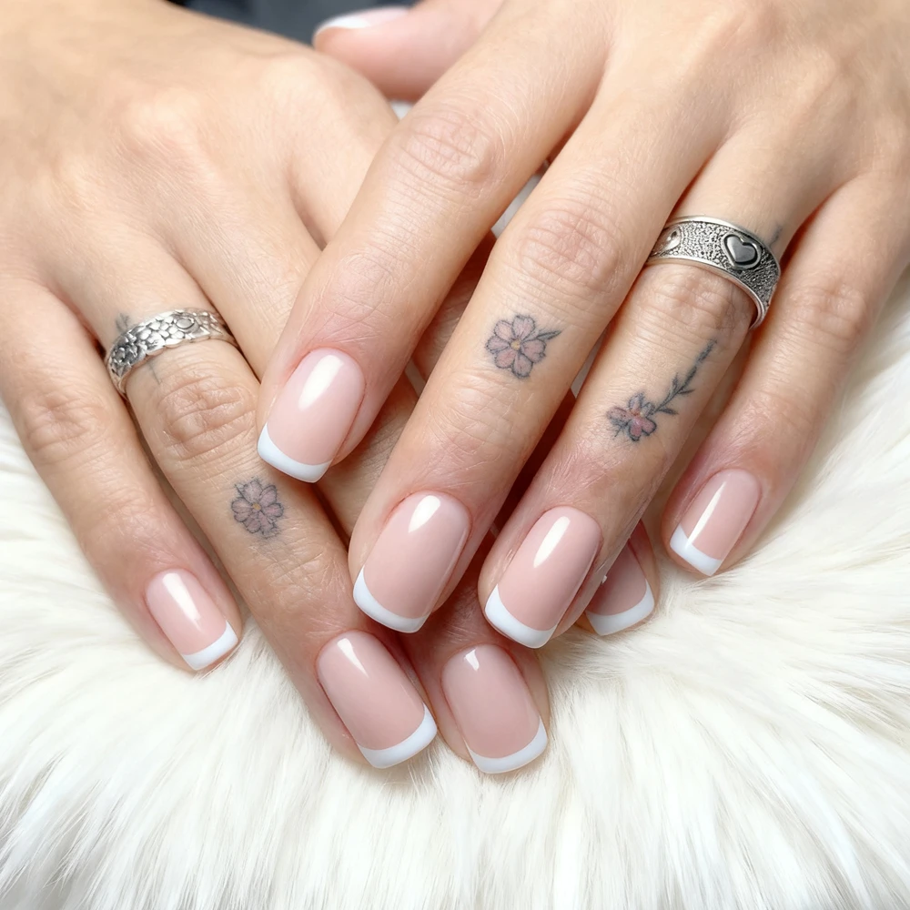 Capsules Ongles Pose Americaine Uñas Postisas French Tip Press Ons Acrylic Fake Nails Woman DIY Finger Manicure Accessory