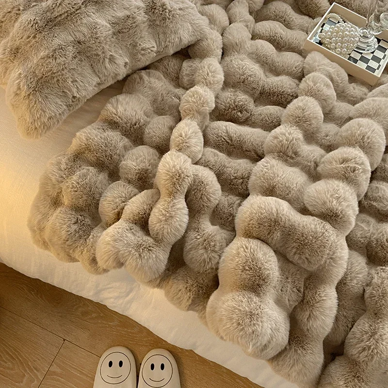 Rabbit Plush Sofa Blanket Winter Luxury Warmth Super Soft Thicken Blankets for Beds High-end Bedroom Quilt Sofa Solid Color