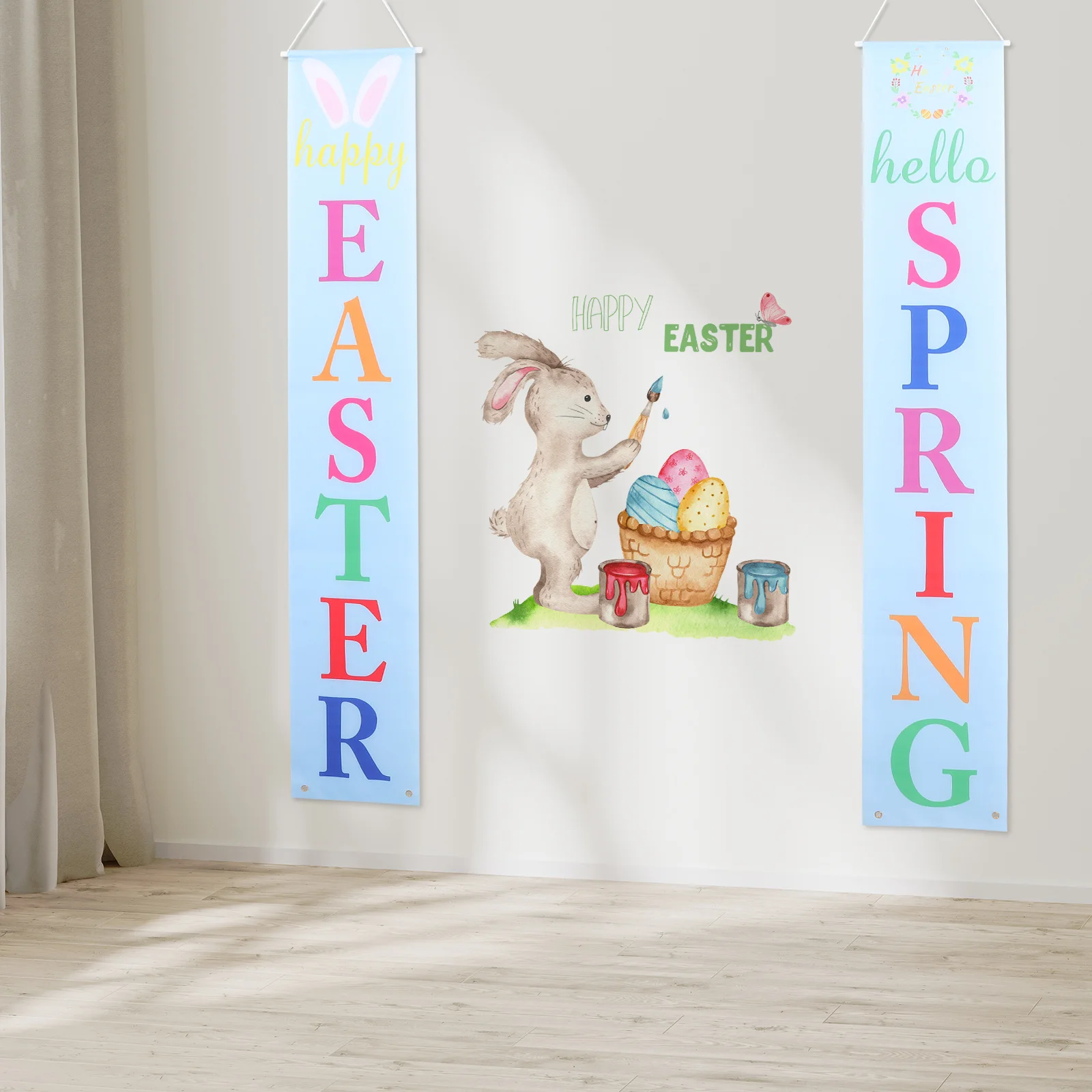 

2Pcs Easter Door Banner Digital Printing Clear Patterns Bright Colors Holiday Party Door Decor Reusable Eco Friendly