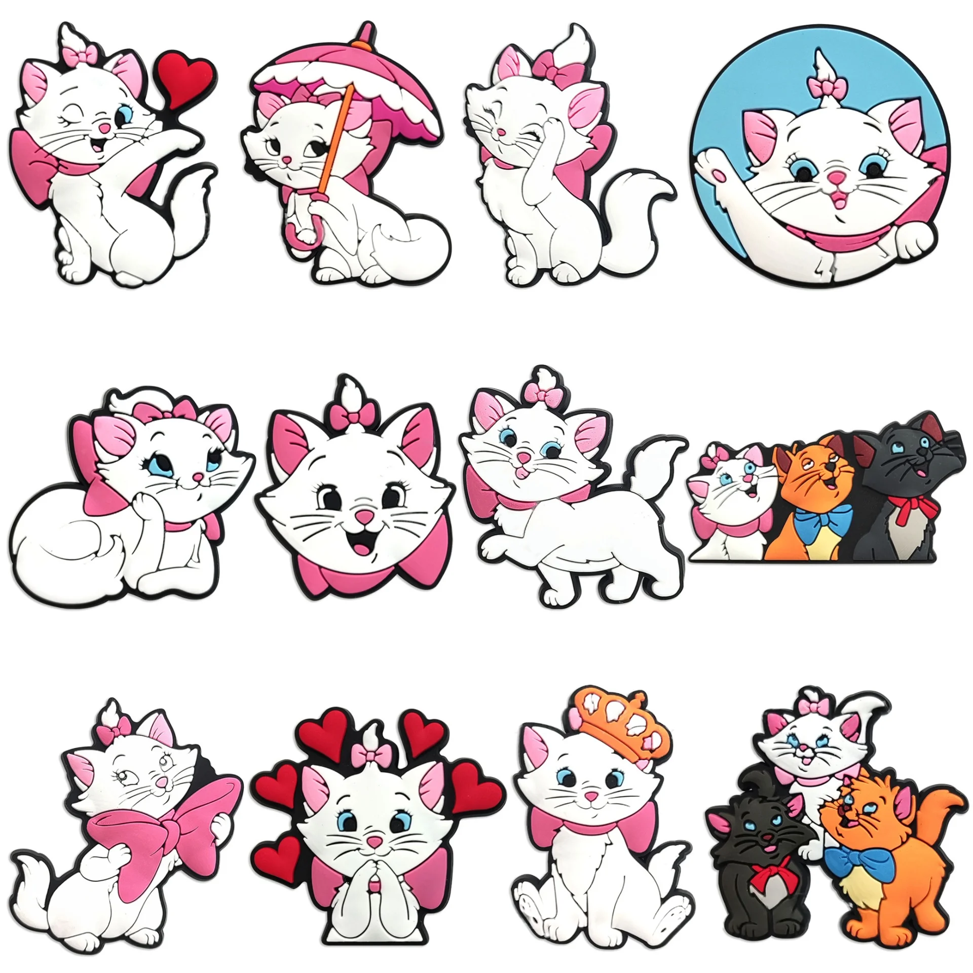 Mesuca 12Pcs Elegance Marie Cat The Aristocats Shoe Charms PVC Cute Cartoon Decorations Reusable Clog Shoe Ornaments Accessories