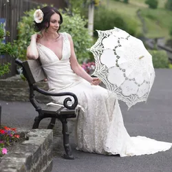 26/43cm Length Embroidery Lace Parasol Umbrella Wedding Decoration Photo Prop Flower Girl Umbrella Cotton Lace Kids Sun Umbrella