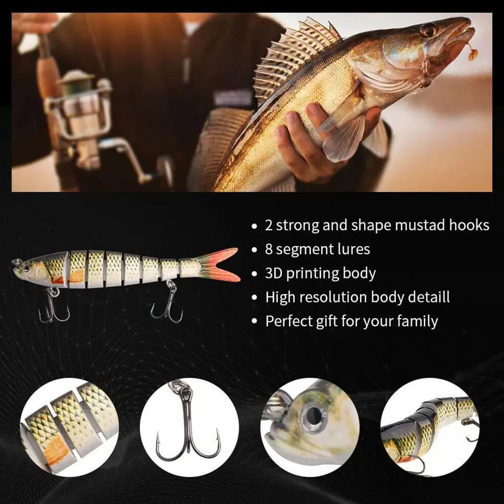 Leurre de pêche crankbait multi-articulé, swimbait 7 segments, leurre dur artificiel biomimétique pour brochet, bar et truite, 13cm 18g