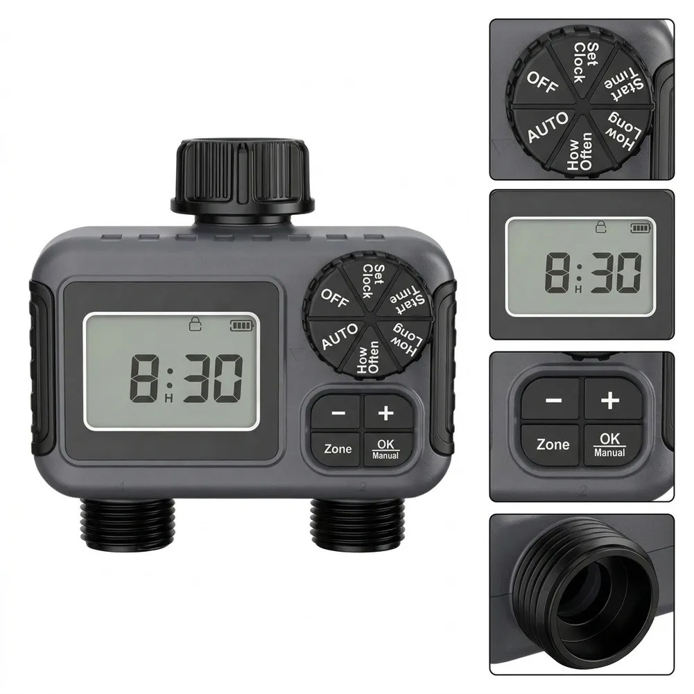 Garden Irrigation Timer Dual Outlet ABS Housing for Lawn Sprinklers Patio Misting Pet Watering and Pool Filling