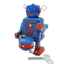 [Engraçado] coleção retro clockwork wind up metal andando estanho banda jogar gong tambor robô lembrar brinquedo mecânico crianças presente de natal