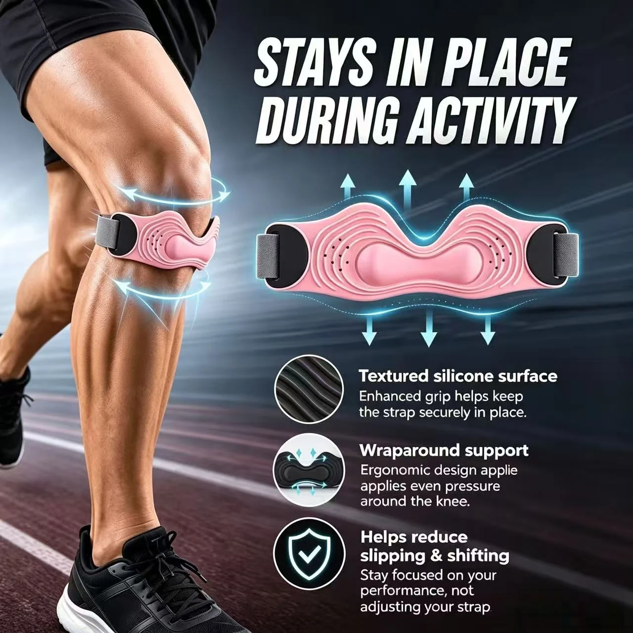 Silicone Patellar Tendon Support Strap 2 Pack Patella Knee Strap Adjustable Anti-slip Knee Support Brace Sports Protector For Ru