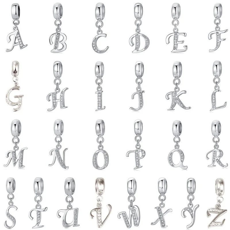 

925 Sterling Silver A-Z 26 English Letter Beads Rose Gold Charm Pendant Fit Original Pandora Bracelet Necklace Family Accessorie