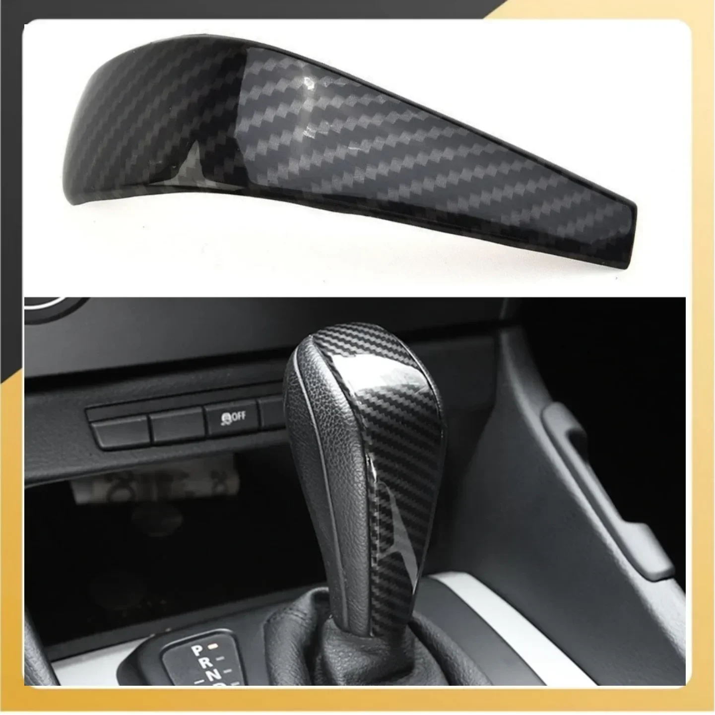 For BMW 1 3 Series X1 E87 E90 E91 E92 E93 E84 1x Carbon Fiber Black Automatic Gear Shift Knob Cover Sticker Replace Accessories