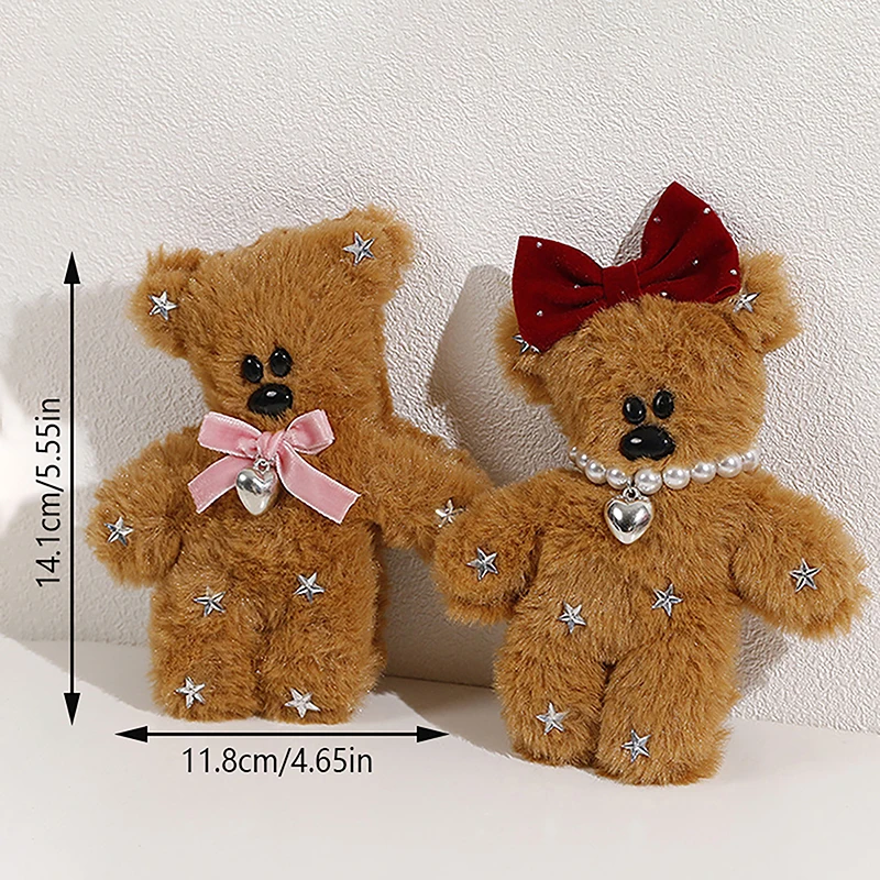 Kawaii Bow Bear Plush Doll Cute Bear Keychain Backpack Pendant Squeaking Bear Car Keyring Girls Women Bag Accessories