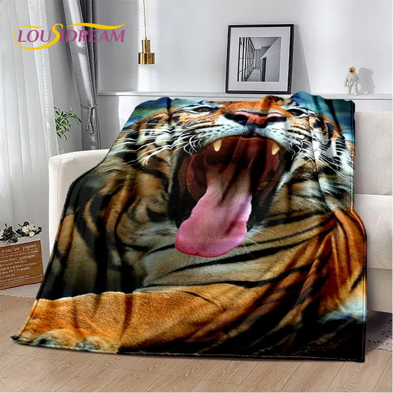 Couverture en peluche douce de dessin animé de tigre de bête, couverture de lutin, salon, chambre à coucher, lit, canapé, pique-nique