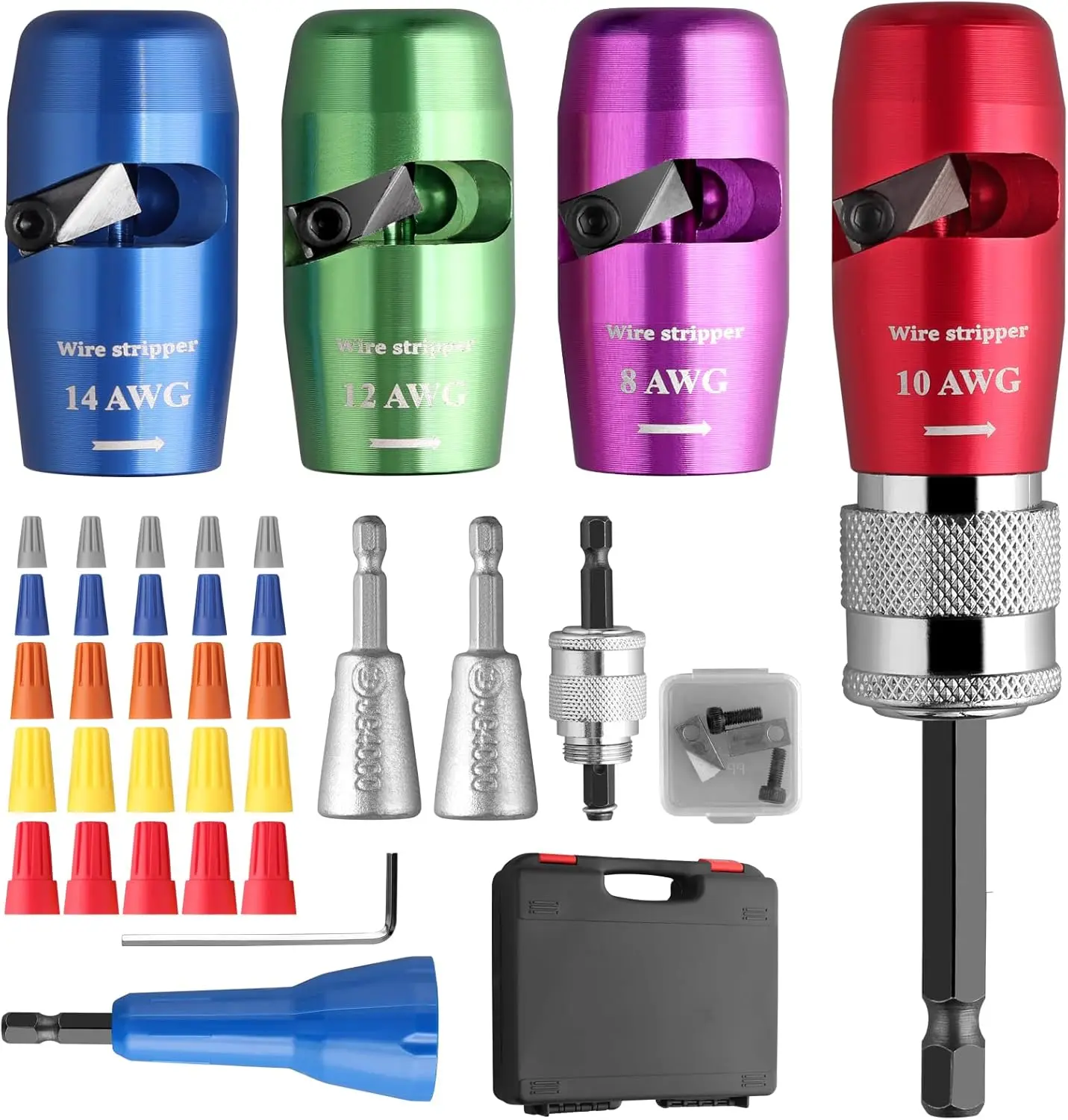 Wire Stripper for Drill - 14-12-10-8 AWG Wire Stripping and Twisting Tool for Solid Core Wires Quickly Electrician Tool Set