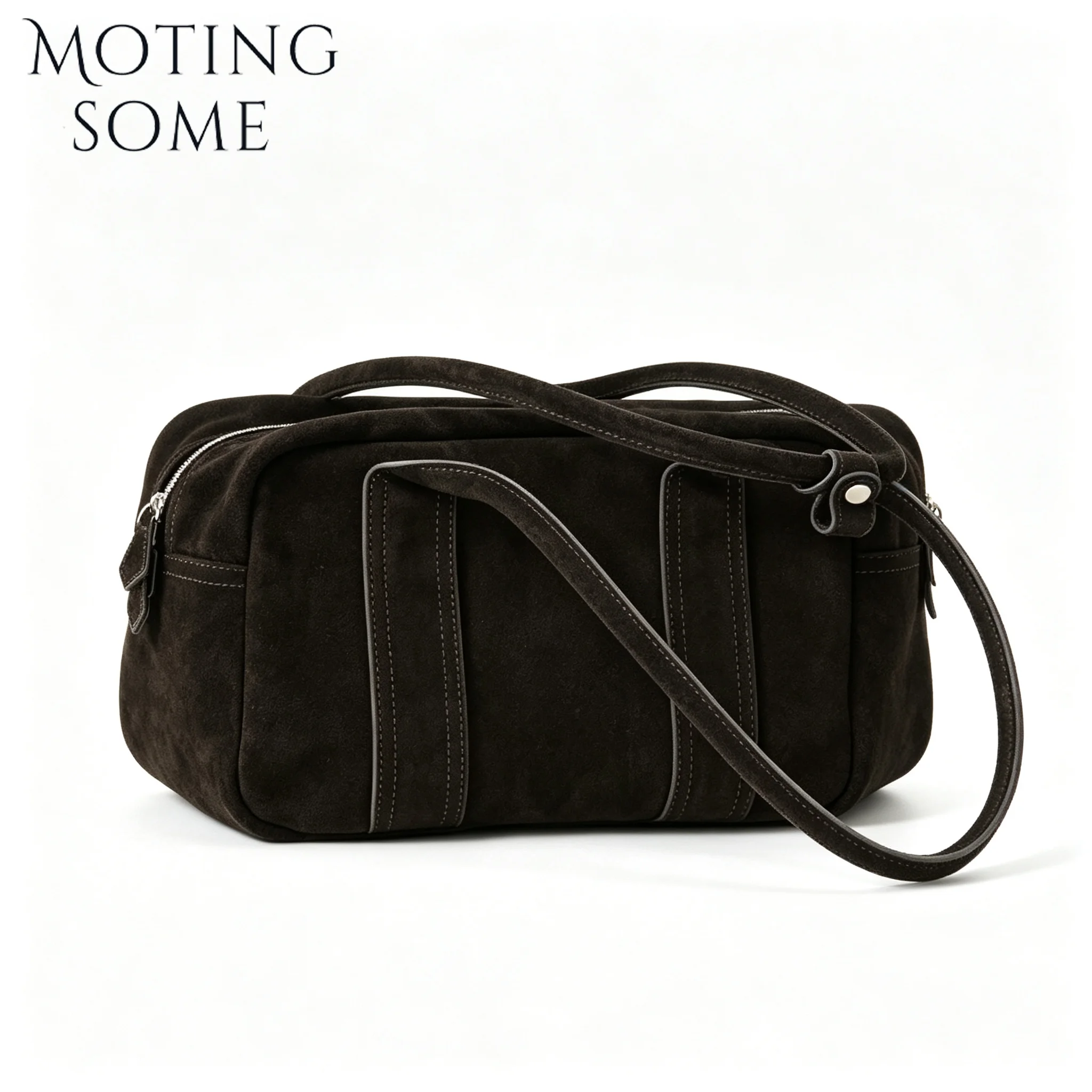 MOTINGSOME Luxury Bosotn Bag Natural Suede Large Capacity Women Handbag Single Shoulder Bag Casual Commute Tote for Ladies 2026