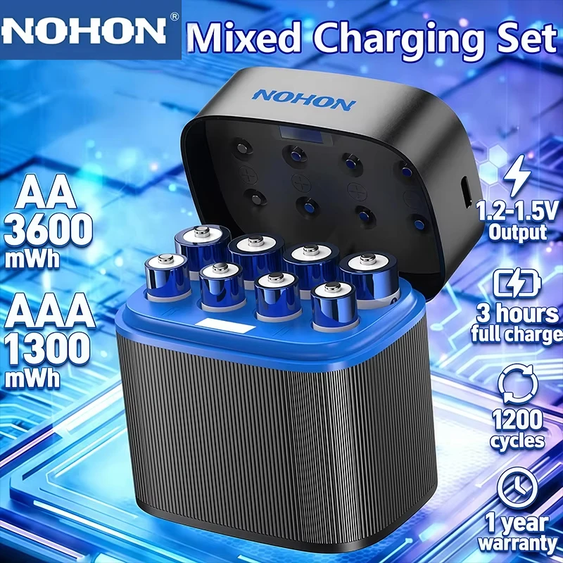 NOHON Wiederaufladbare Lithiumbatterie AA 3600 mWh/AAA 1300 mWh Originalbatterien Hohe Kapazität 1,5 V Batterie für Maus-Fernbedienung