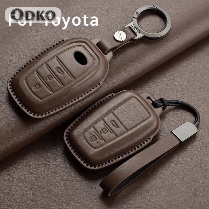 Leather Car Remote Key Case Cover for Toyota Corolla SE 2023 Camry 50 55 TLC200 Yaris Land Cruiser Prado150 RAV4 Venza SIENNA