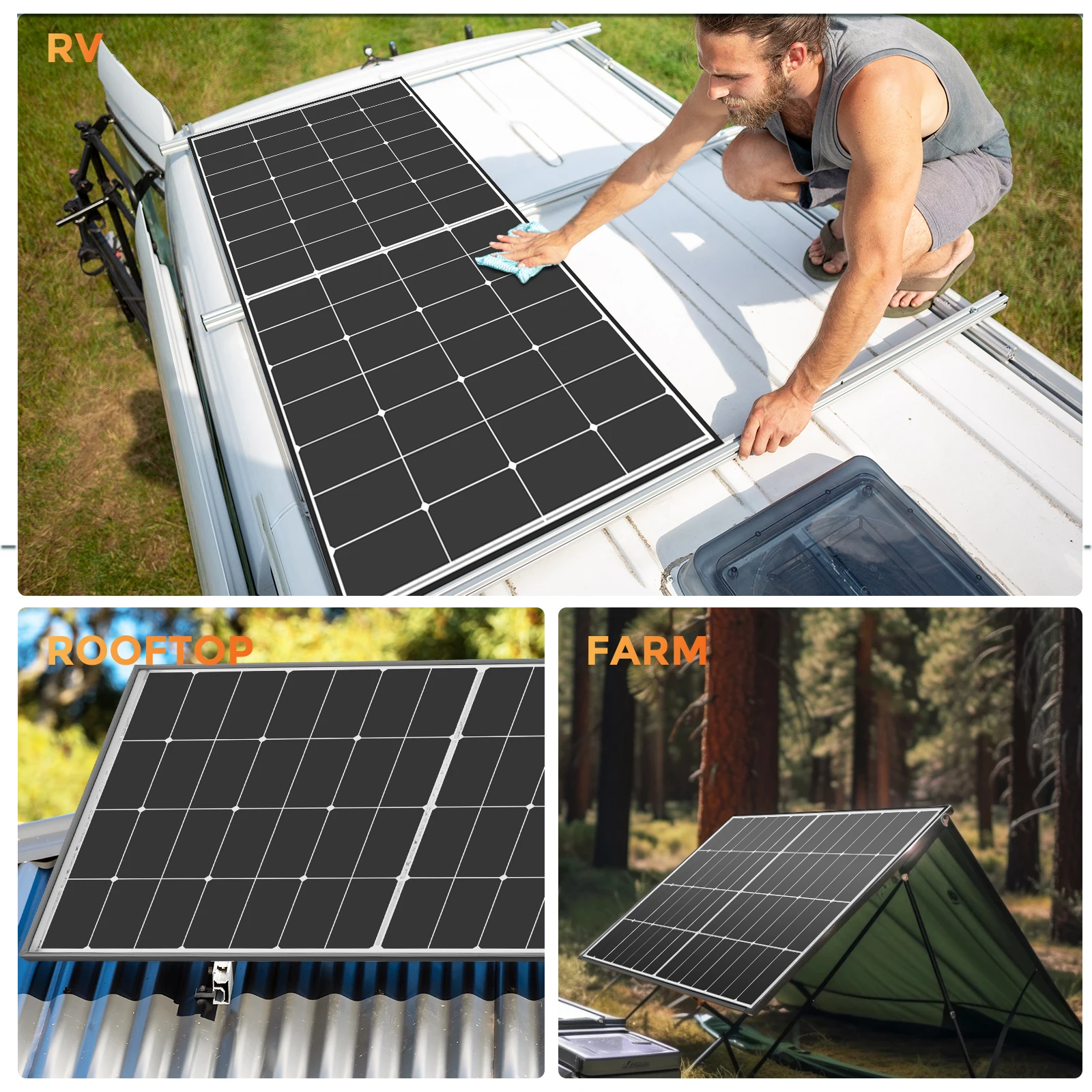 Rvpozwer 300 W Solar Panel 10BB N-Type 25% High Efficiency Monocrystalline for RV Home Rooftop Power Station Off Grid Systems