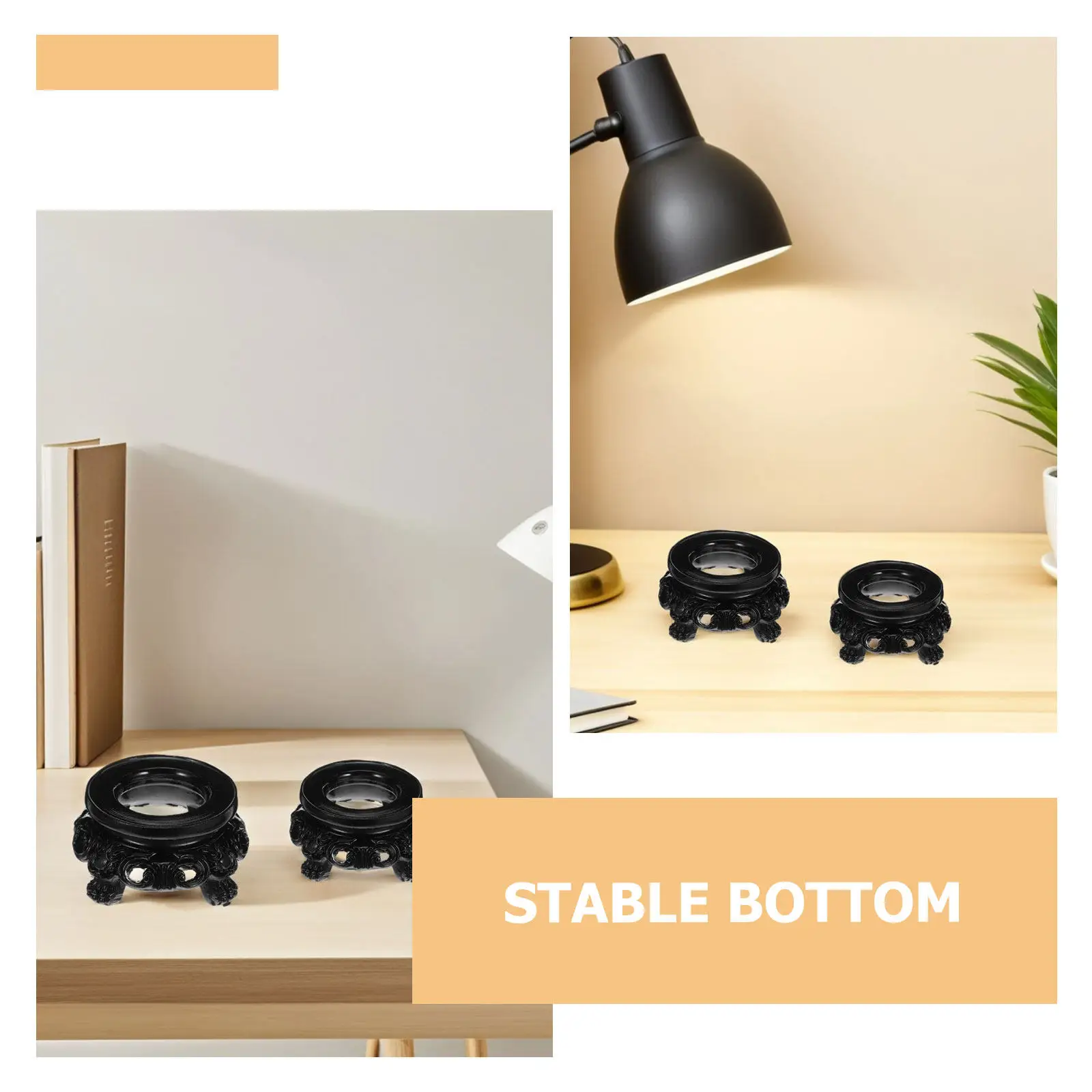 

2Pcs Crystal Sphere Holder Black Resin Hollow Carved Stand Vintage Display Base Compact Sphere Pedestal for Office Home Shelf