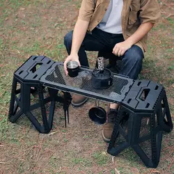 Camping Folding Mesh Table Stool Side Hanging Table Picnic Table With Folding Stool Can Be Connected To The Table storage rack