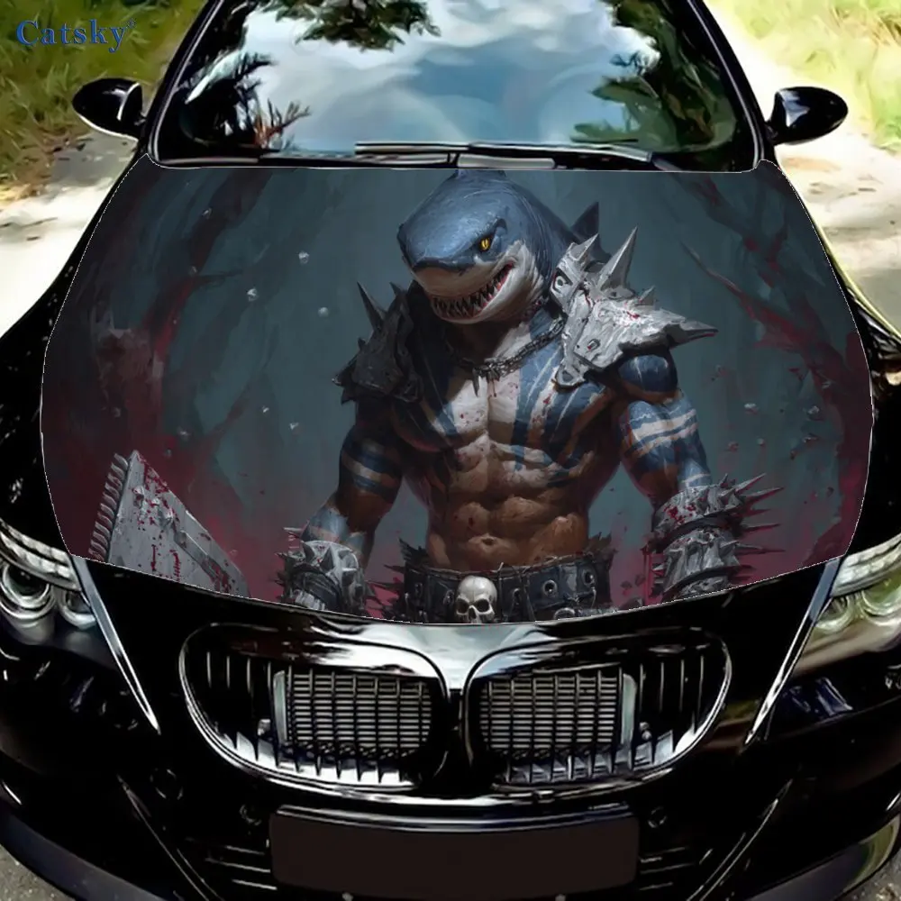 

Наклейки на капот автомобиля с узором Dark Shark Warrior, водонепроницаемые, самоклеящиеся, устойчивые к царапинам, легко приклеиваемые, прочные автомобильные наклейки из ПВХ