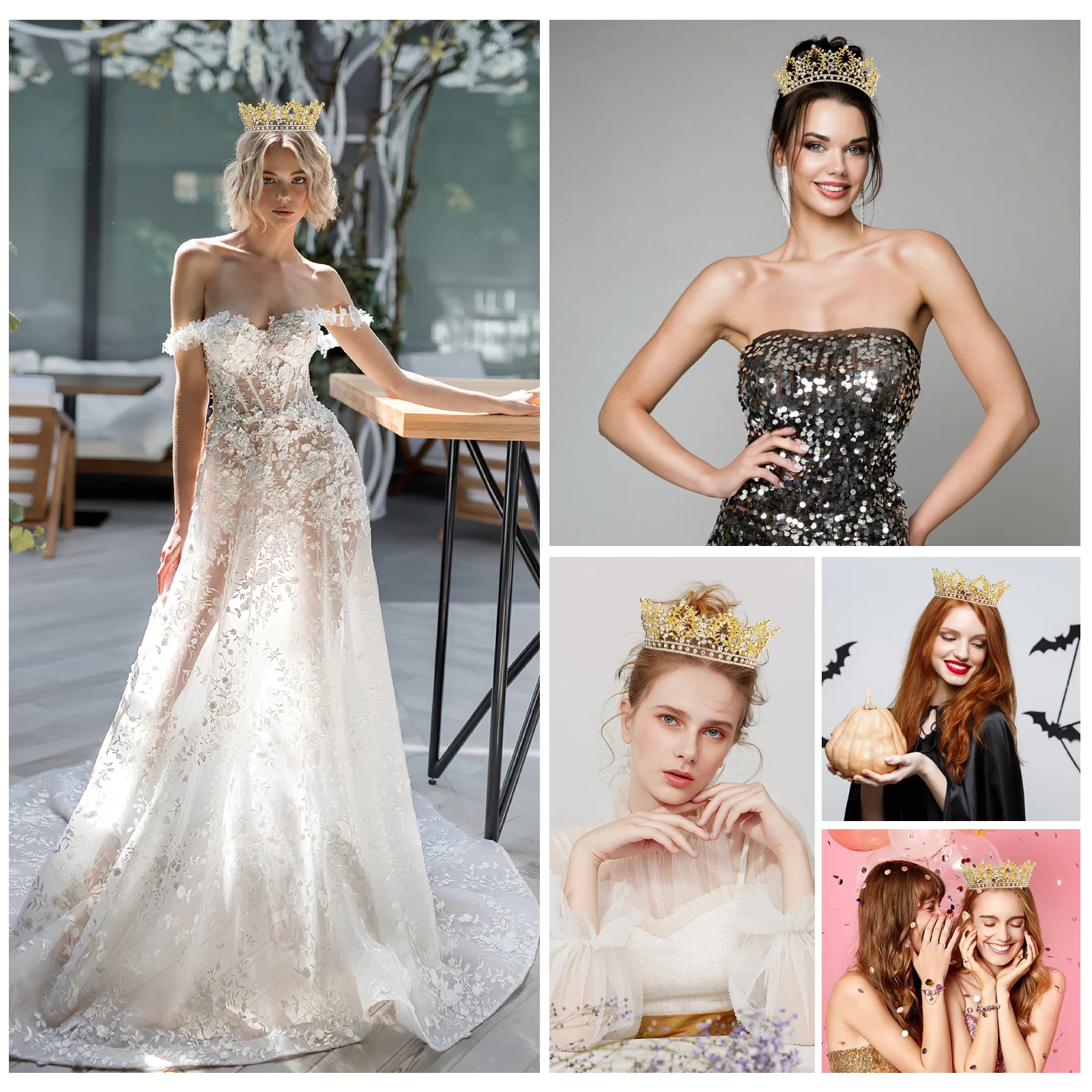 

Crown Hair Accessories Vintage Crystal Rhinestone Tiara For Women Bridal Wedding Party Prom Jewelry Gold Hair Styling Tools