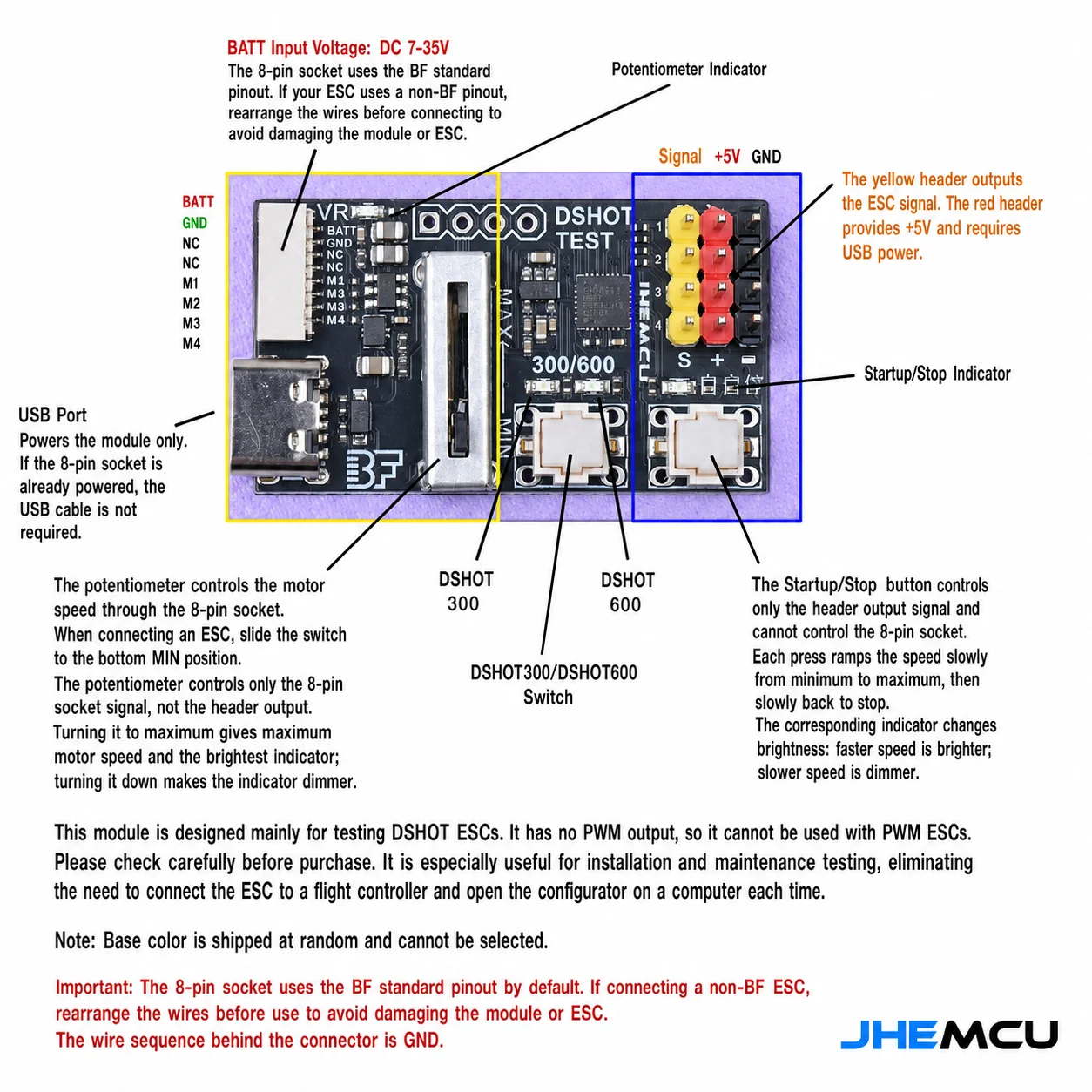 JHEMCU DShot ESC Tester Module DSHOT300/DSHOT600 Signal Generator Brushless ESC Test Tool for FPV Drone view 4
