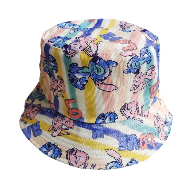 Disney Stitch Fisherman Hat Anime Figure Stitch Kawaii Travel Sun Hat Boys and Girls Bowl Hat Cartoon Children\'s Hat Gifts