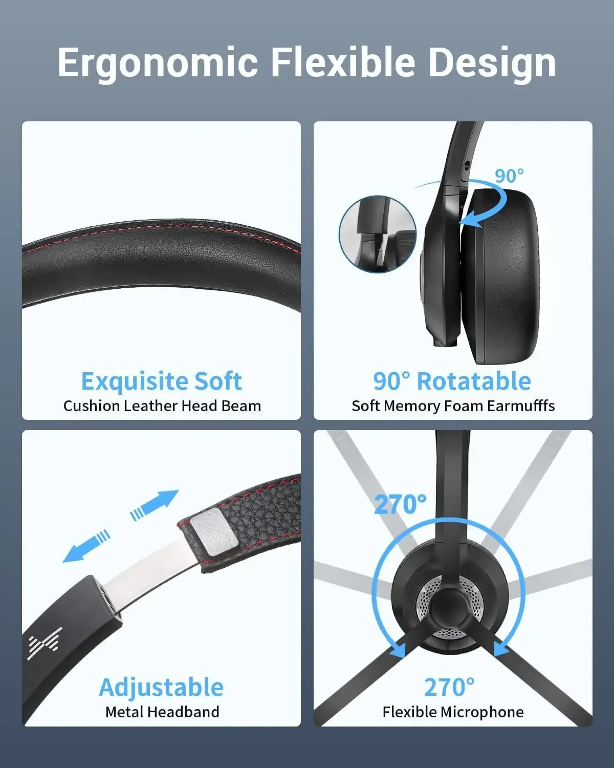 JIAMQISHI EH02P Kabelloses Headset mit Ladestation AI Noise Cancelling Mikrofon Kopfhörer Bluetooth V5.2 mit USB-Dongle – Detail 13