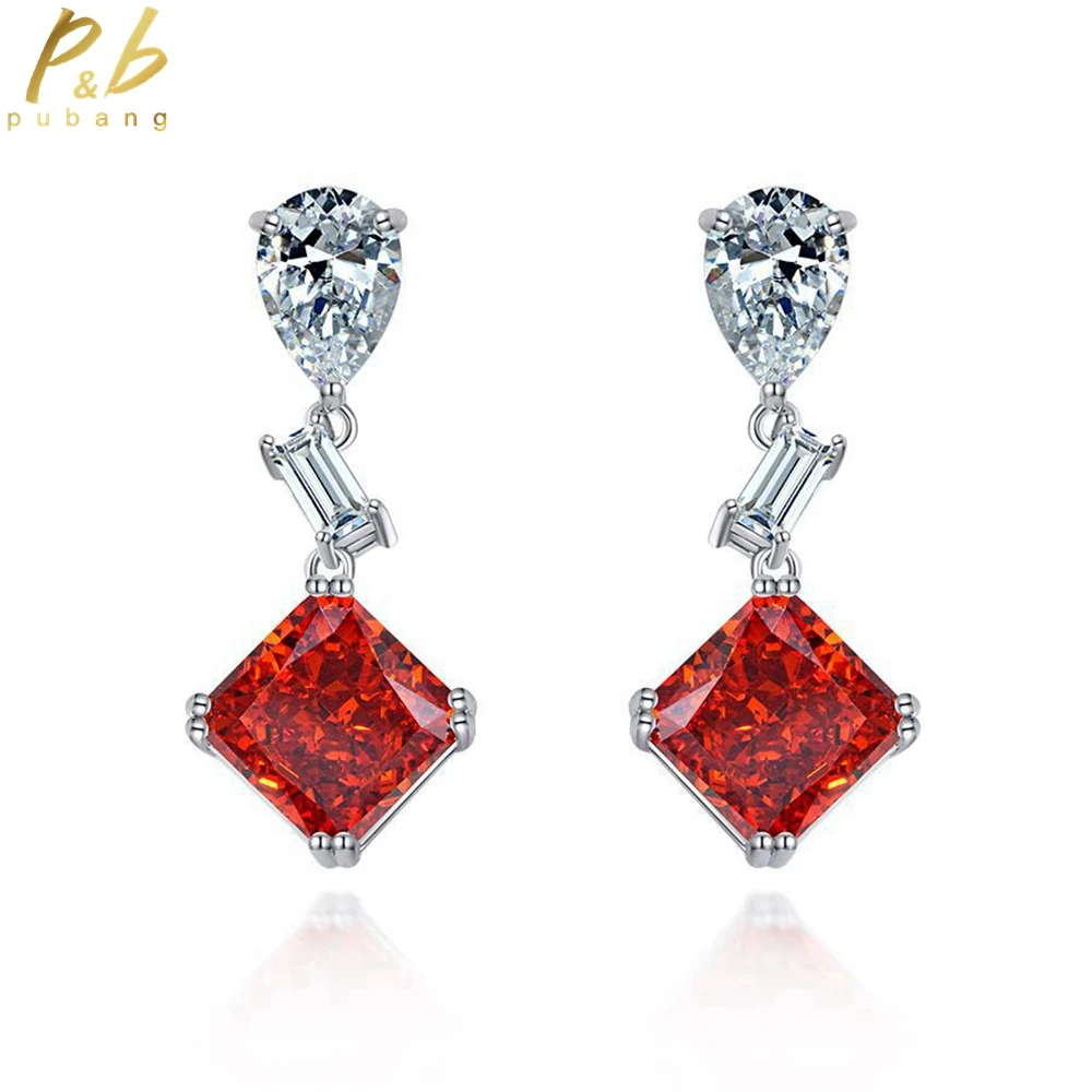 

PuBang Fine Jewelry 925 Sterling Silver Drop Earrings Ruby/Pink Gemstone Created Moissanite for Women Wedding Gift Drop Shipping