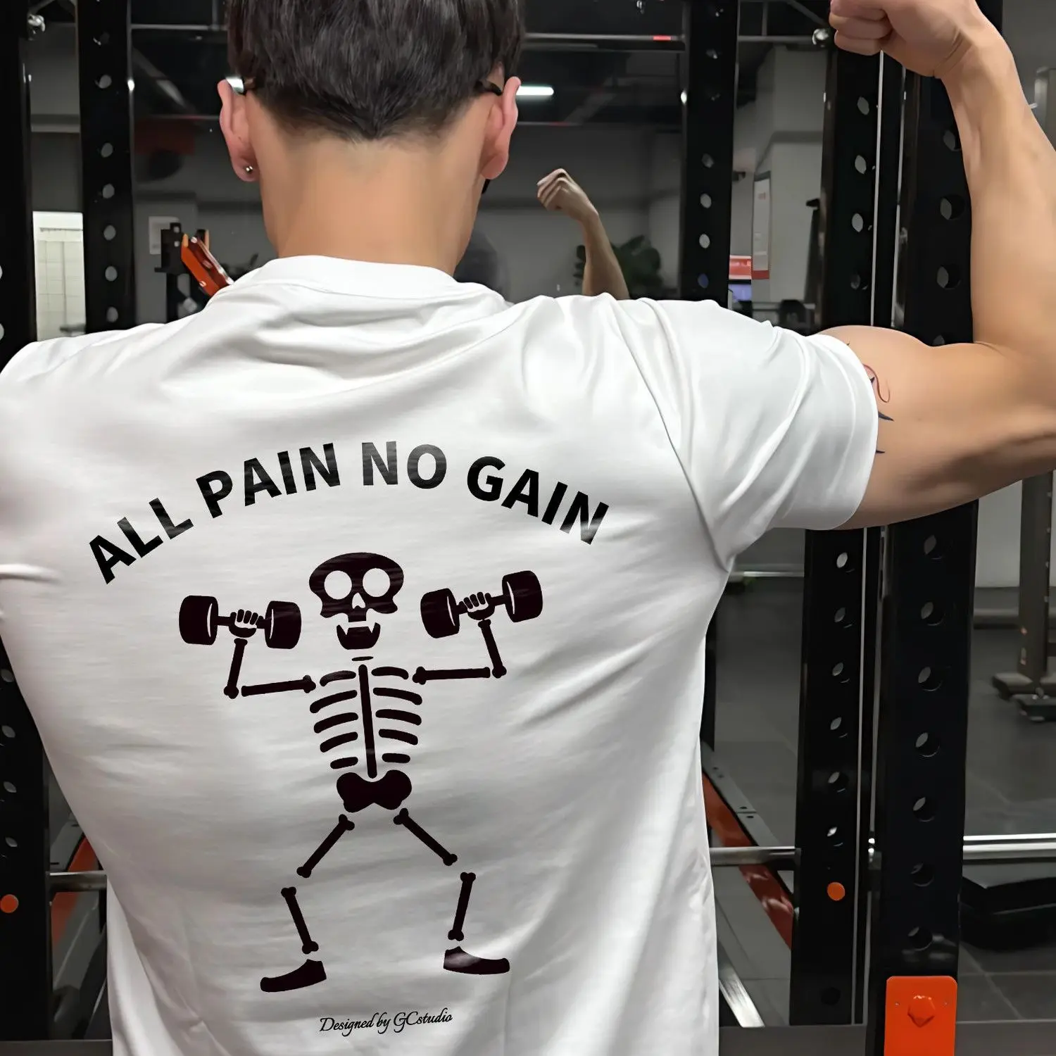 

ALL PAIN NO GAIN Weightlifting Fitness Pure Cotton Breathable Sports Daily Short-sleeved T-shirt for Men and Women