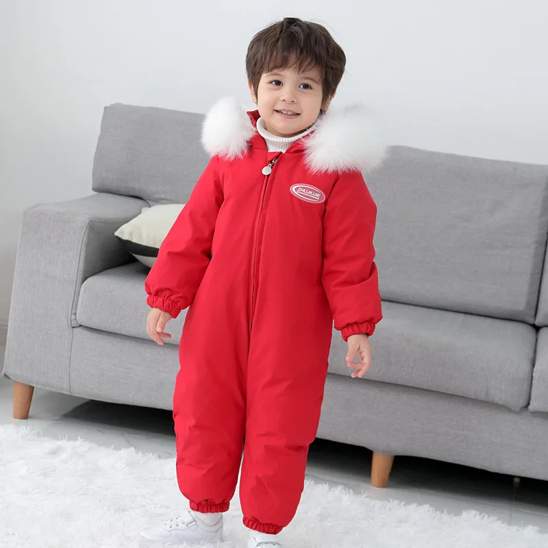 Baby down jacket one-piece suit 0-3 year old newborn crawling suit winter coat thickened down jacket crawling suit