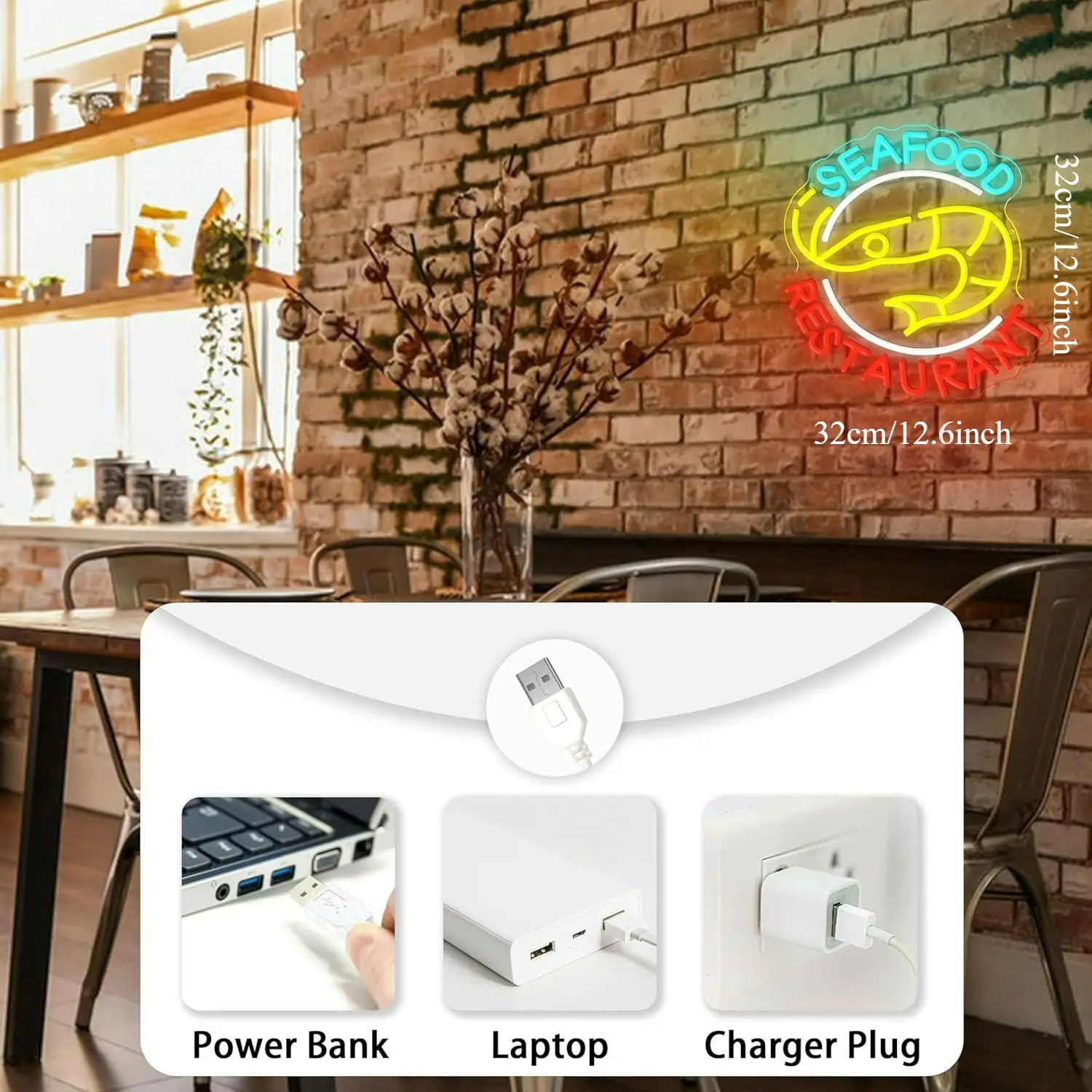 Seafood Restaurant Neon Sign Dimmable LED Light for Kitchen Cafe Shop Business Front Window Aesthetic Wall Decor Neon Billboard view 5