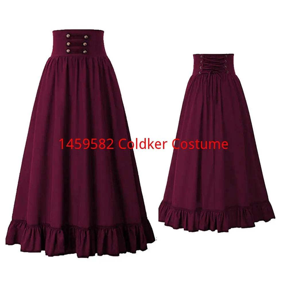 Women Plus Size Gothic Skirts Long Maxi Skirt High Waist Ruffled Hem A-Line Skirts Elastic Waist Vintage Skater Club Party Skirt