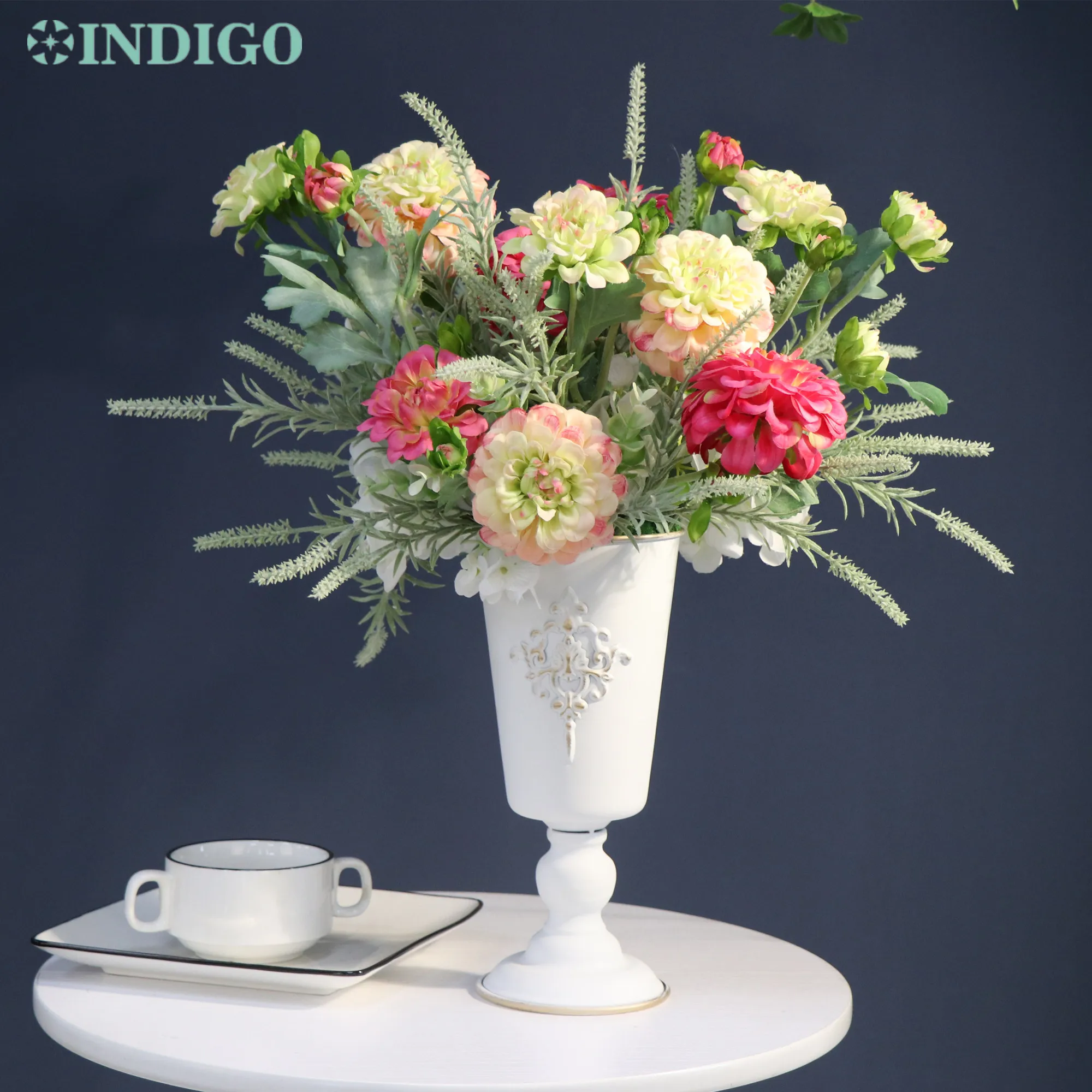 

INDIGO-Artificial Pink Flower Arrangment with Vase,Gloriosa Lily, Rose,Peony,Home Decoration,Party, Christmas Centerpiece,Event