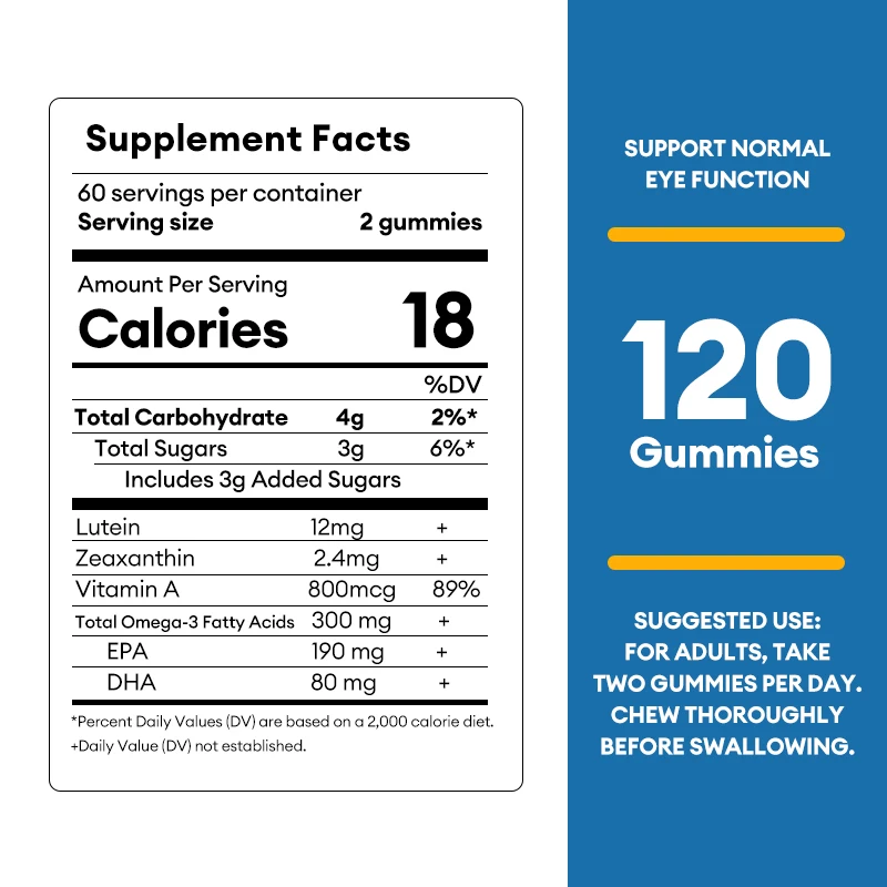 Kexinsh lutein gummies ป้องกันแสงสีฟ้าและบรรเทาอาการตาแห้งล้าและปกป้องสายตาบรรเทาอาการอักเสบจากลูทีนเหนียวสายตาสั้น